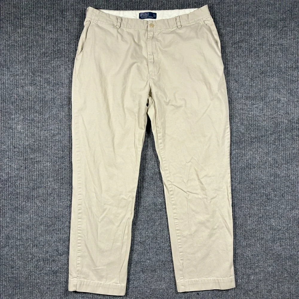 Polo Ralph Lauren Mens Chino Pants 38x32 Beige‎ 100% Cotton Flat Front Mid Rise